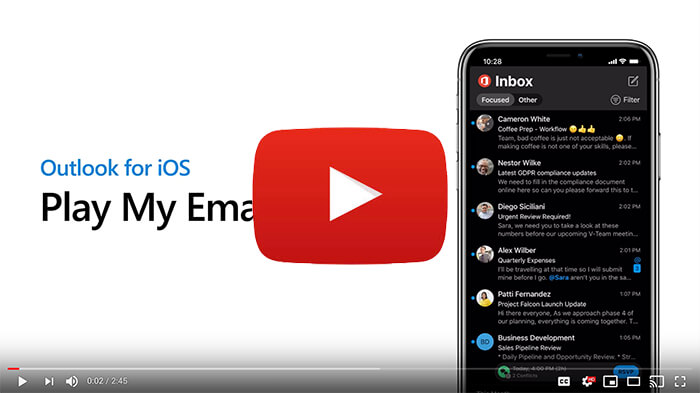 play my emails video Outlook for iOS